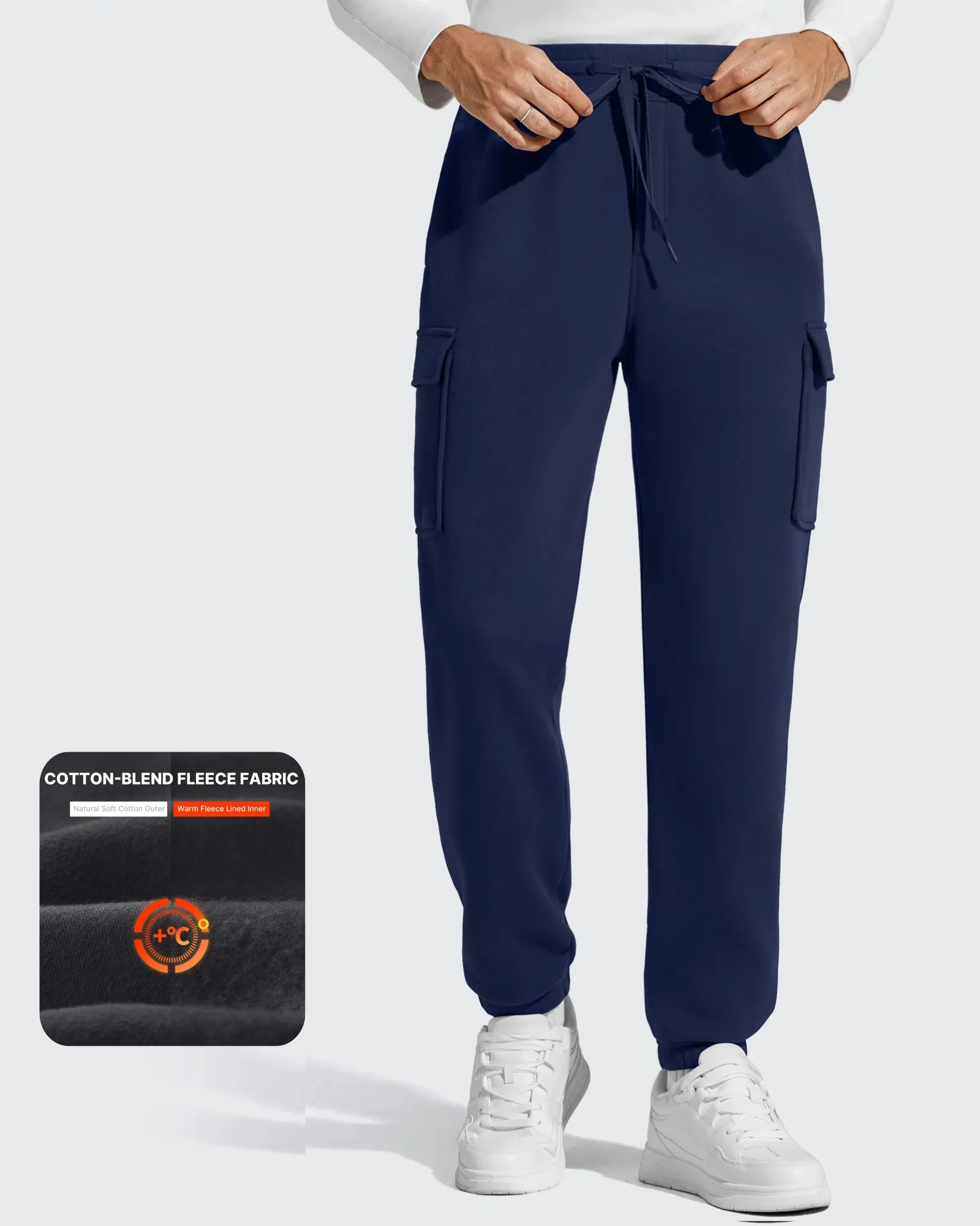 Flurrylux Men's Cotton Fleece-Lined Drawstring Cargo Pants
