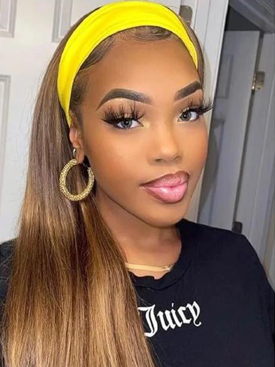 Honey Blonde Highlight Straight Hair Headband Wigs Beginner Friendly Glueless Human Hair Wigs