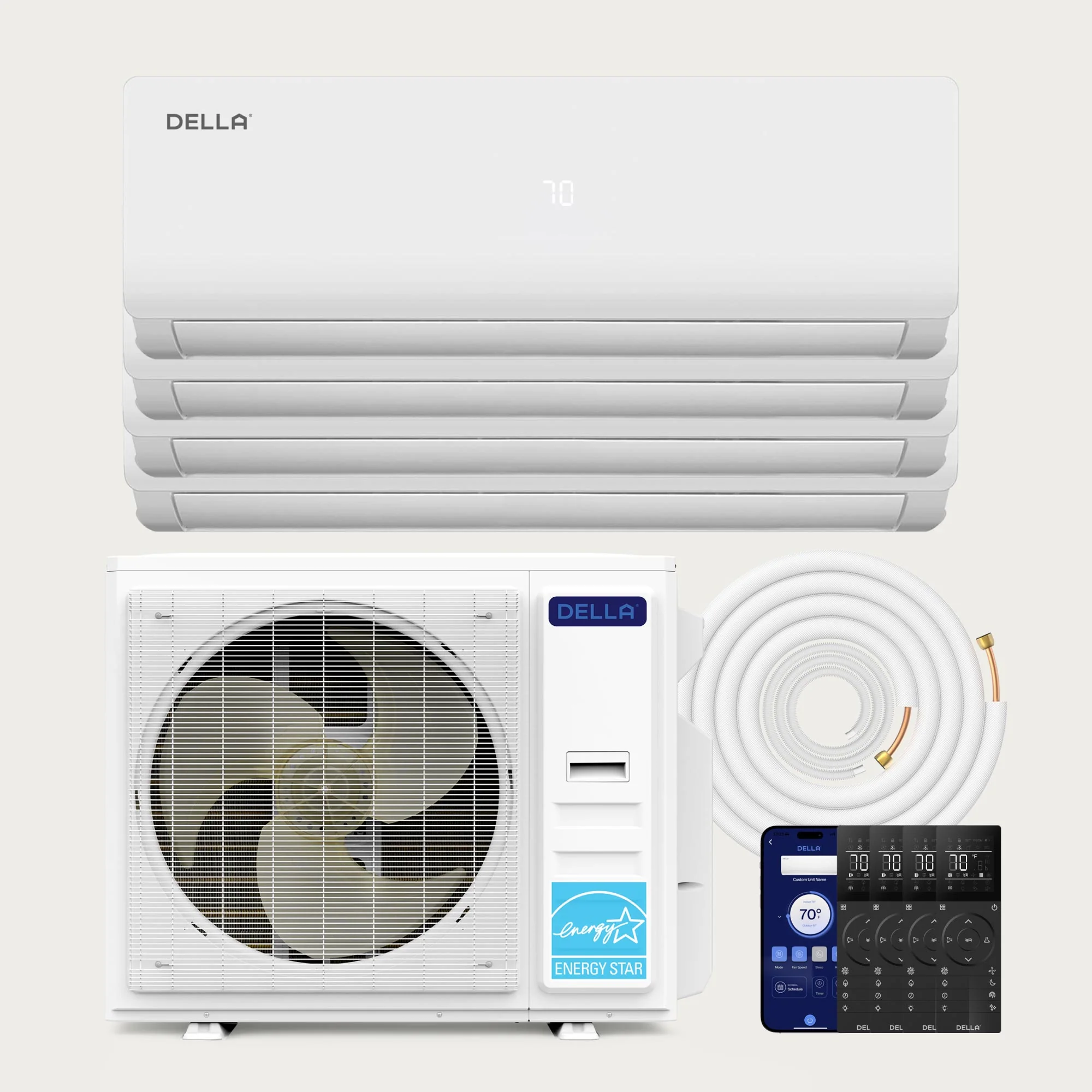 DELLA Vario Series 45000 BTU Quad Zone Mini Split AC (9K+12K+12k+12K) - Up to 2050 Sq.Ft.