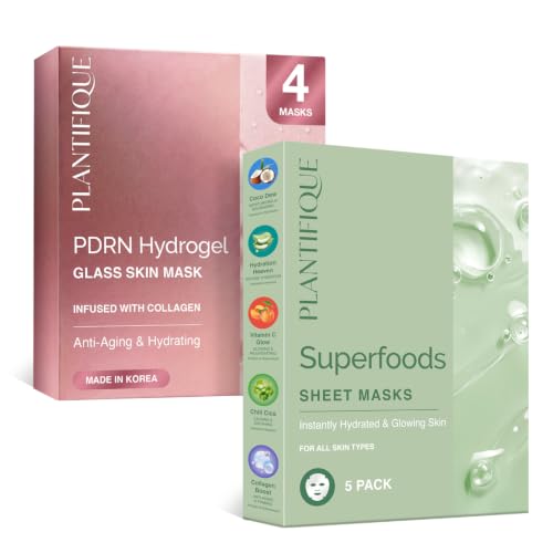PLANTIFIQUE Korean Face Masks Skincare 5 Pack & Collagen Face Mask, 4ea