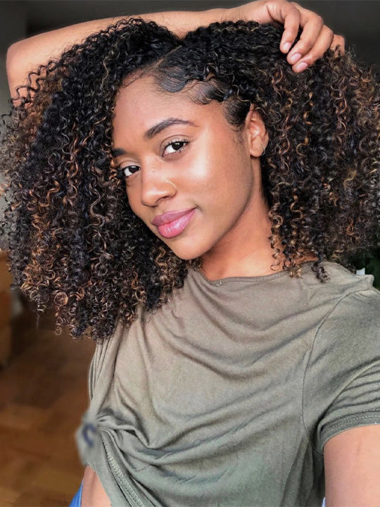 [3 In 1 Half Wig] Mix Brown Highlight Water Wave Glueless Invisi Drawstring Cheap Human Hair Wig