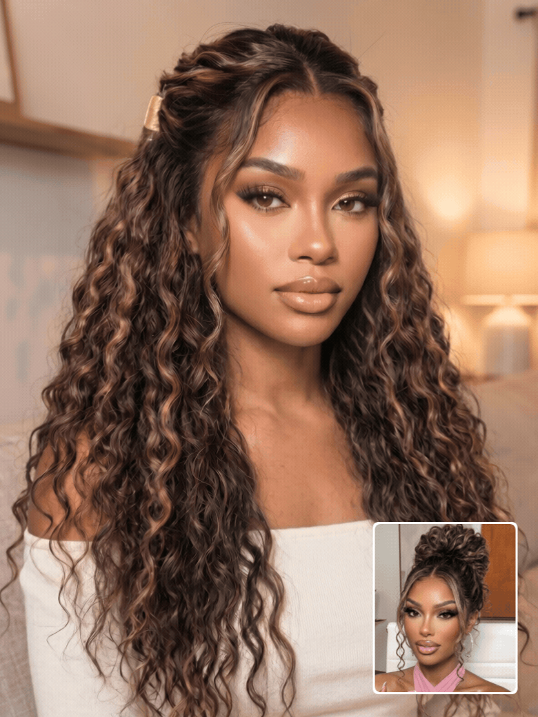 70%off sale 13x4 Pre Everything |Nadula Warm Caramel Brown Water Wave Wig with Honey Highlights Sun-Kissed Golden Brown Body Wave Human Hair