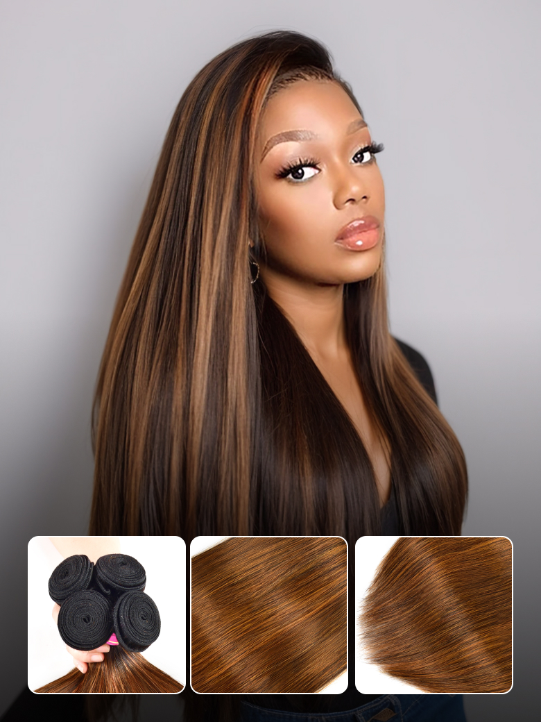 Nadula High Quality Straight Highlight Hair 4 Bundles #1B/30 Ombre Balayage Human Hair Weave