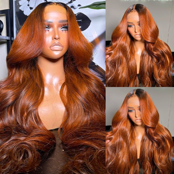 Flash Sale : Dark Root Ginger Colored Body Wave 13x4 Lace Front /4*4 Lace Closure Wigs With Baby Hair