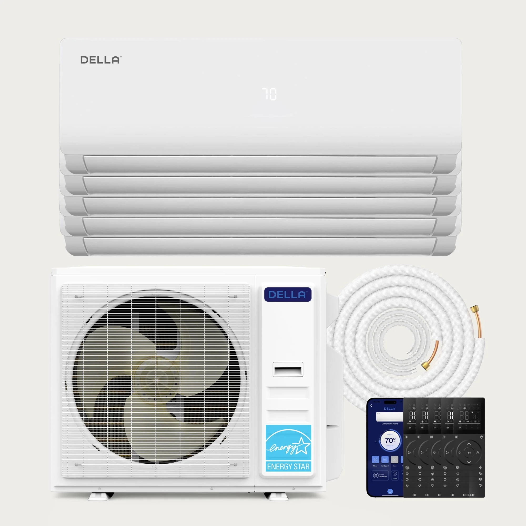 DELLA Vario Series 45000 BTU Five Zone Mini Split AC (9K+9K+9k+9K+9k) - Up to 2000 Sq.Ft.