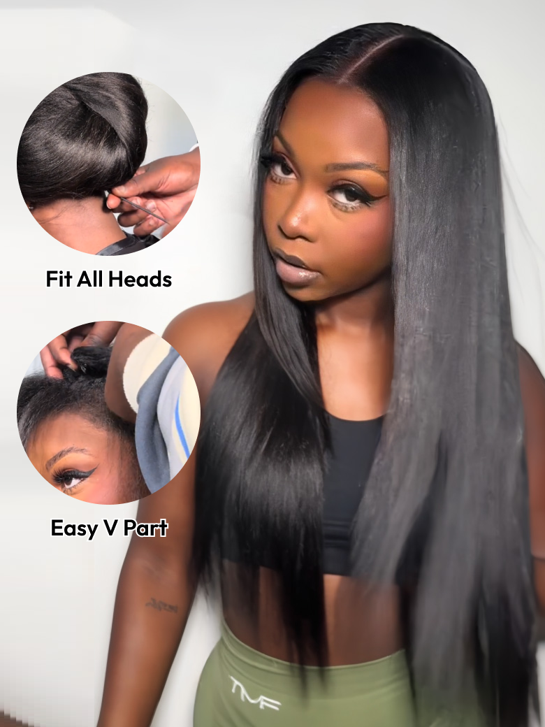 Glueless EasiContour V Part 150% Density Glueless Yaki Wig