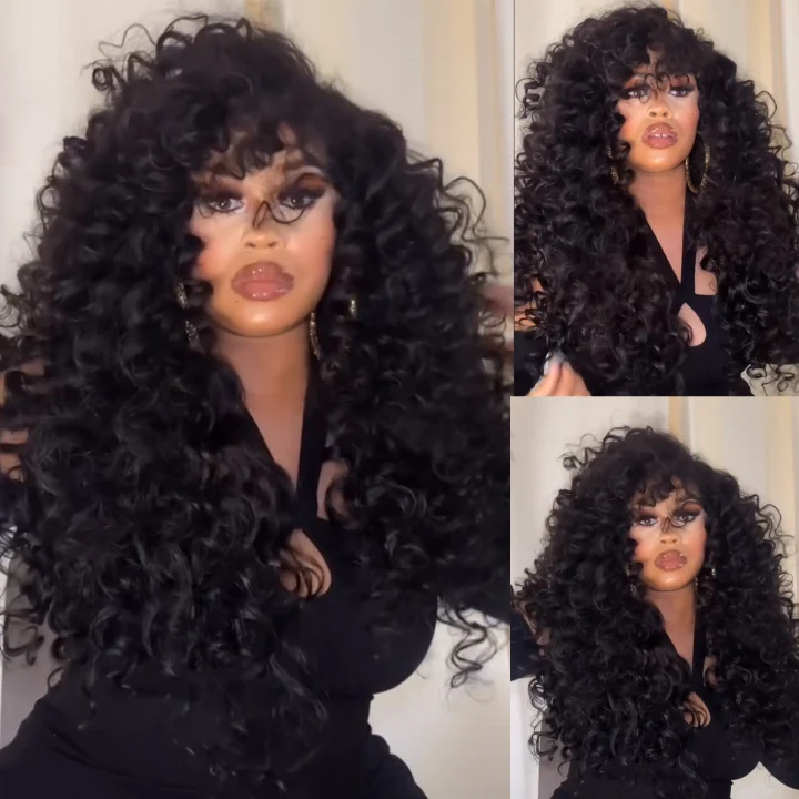 Bouncy Deep Wave Glueless Lace Wig Pre Cut Lace with Natural Hairline Clear Transparent Lace Front/Closure Natural Black Human Hair Wig