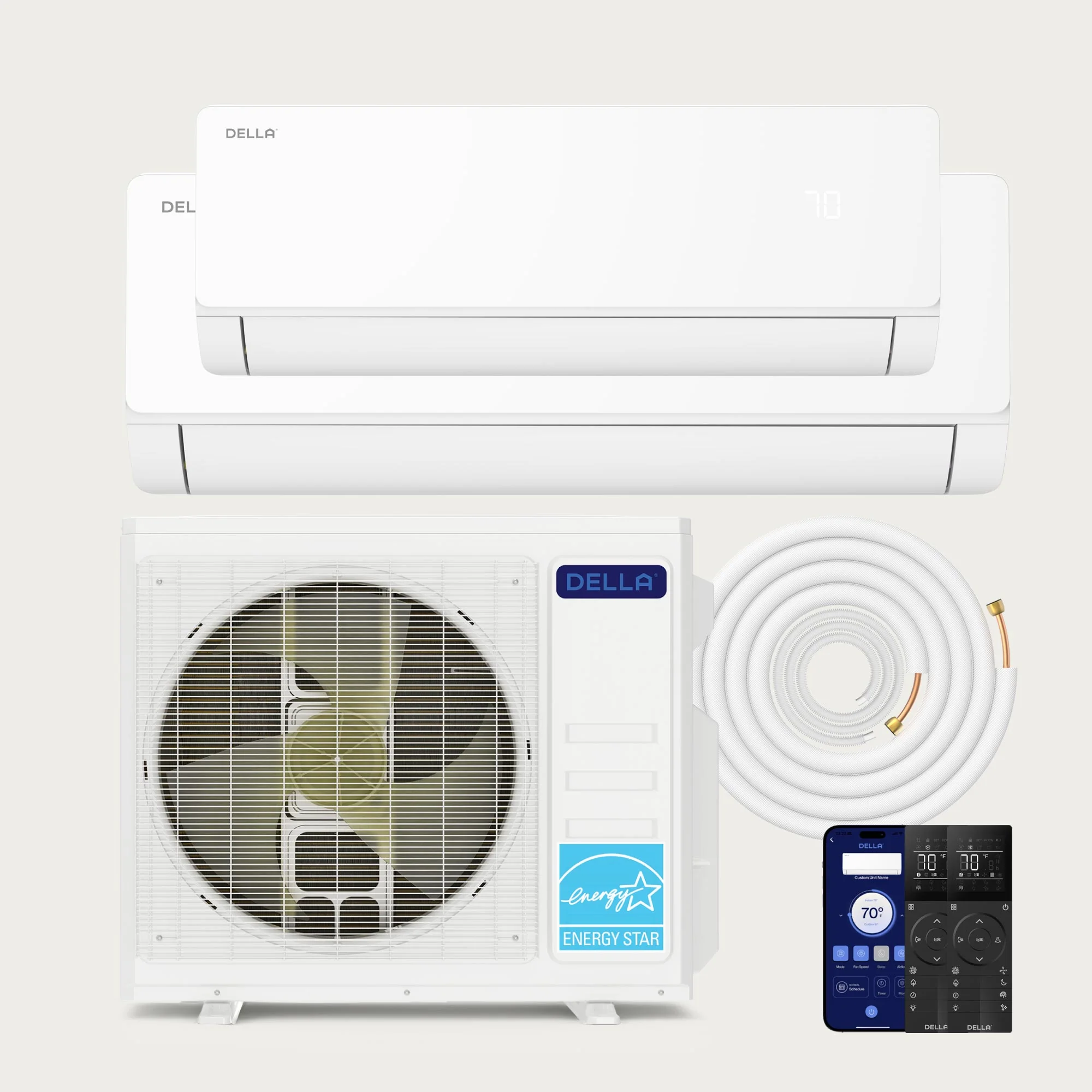 DELLA Vita Series 28000 BTU Dual Zone Mini Split AC (12K+18K) - Up to 1550 Sq.Ft.